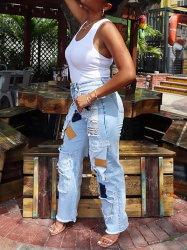 Women's Boyfriend Jeans Cargo High Waisted Y2k Patchwork Vintage Baggy Jeans Straight Leg Denim Pants Streetwear4