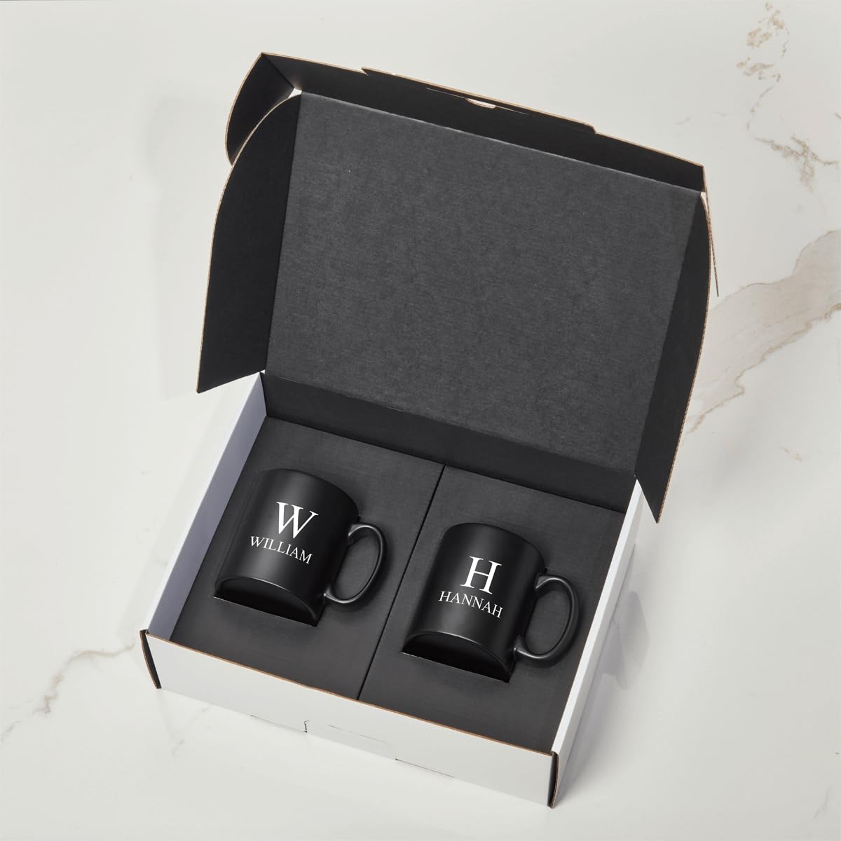 Personalised Couple Gift Set Box - Custom Initial Name Mug Gift Set Graduate Gifts Gifting for Employees Business - Corporate Christmas Xmas Presents for Staff Couple Wedding Wife Husband (Black)