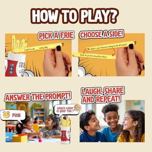 Image of Popcorn Stick Game for Kids, Teens, and Adults, Fun Questions & Conversation Starter Party Games, Fries with Friends (Junior Talks) 120 Double-Sided Ice Breaker Sticks Play for Age 7, 8, 9, 10