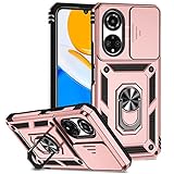 seahai cover per honor x7, scorrevole [protezione fotocamera] militare antiurto silicone custodia, con 360° anello supporto kickstand rugged pc + tpu bumper case - oro rosa