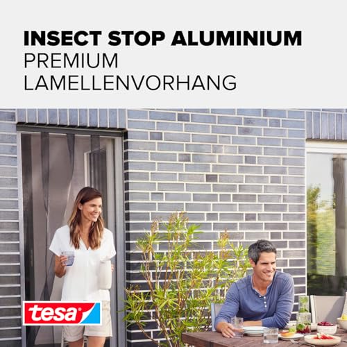 tesa INSECT STOP Aluminium Lamellen Vorhang Premium - teleskopierbarer Insektenschutzvorhang - für Balkon- und Terrassentüren - einfache Montage ohne Bohren - 95 x 220 cm - Anthrazit (Durchsichtig)