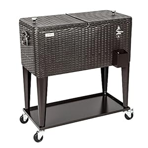 VINGLI 80 Quart Rolling Ice Chest on Wheels, Portable Patio Party Bar Drink Cooler Cart, with Shelf, Beverage Pool with Bottle Opener,Water Pipe