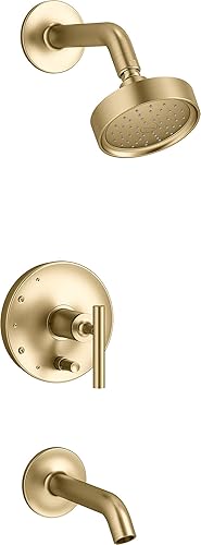 KOHLER Purist Rite-Temp - Molde para baño y ducha con mango de palanca y cabezal de ducha de 1,75 Gpm Latón cepillado vibrante.,Mate negro,Cromo