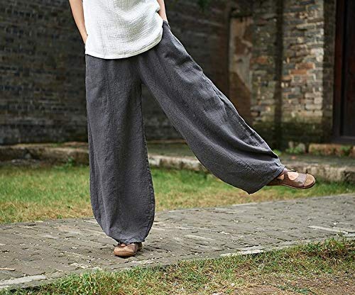 ZOCAVIA Cotton Linen Pants for Women Summer Causal Baggy Wide Leg Pants Waist Elastic Relax Fit Lantern Trouser with Pockets4