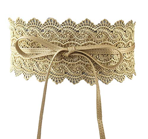 Bigood Large Ceinture de Robe Dentelle Élégant au Lacet PU Cuir Artificiel Or