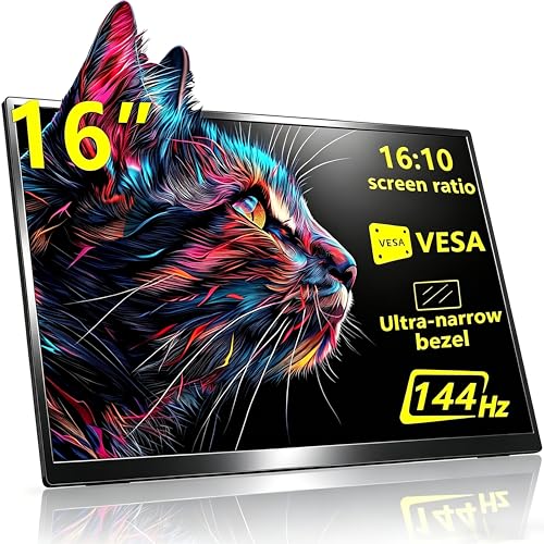 Image of 16 inch 2.5K Portable Monitor 144Hz (USB-C), 2560x1600 HDR Gaming Monitor with Stand & Speakers, HDMI USB-C External Display for Laptop Mac PC PS5 /Phone