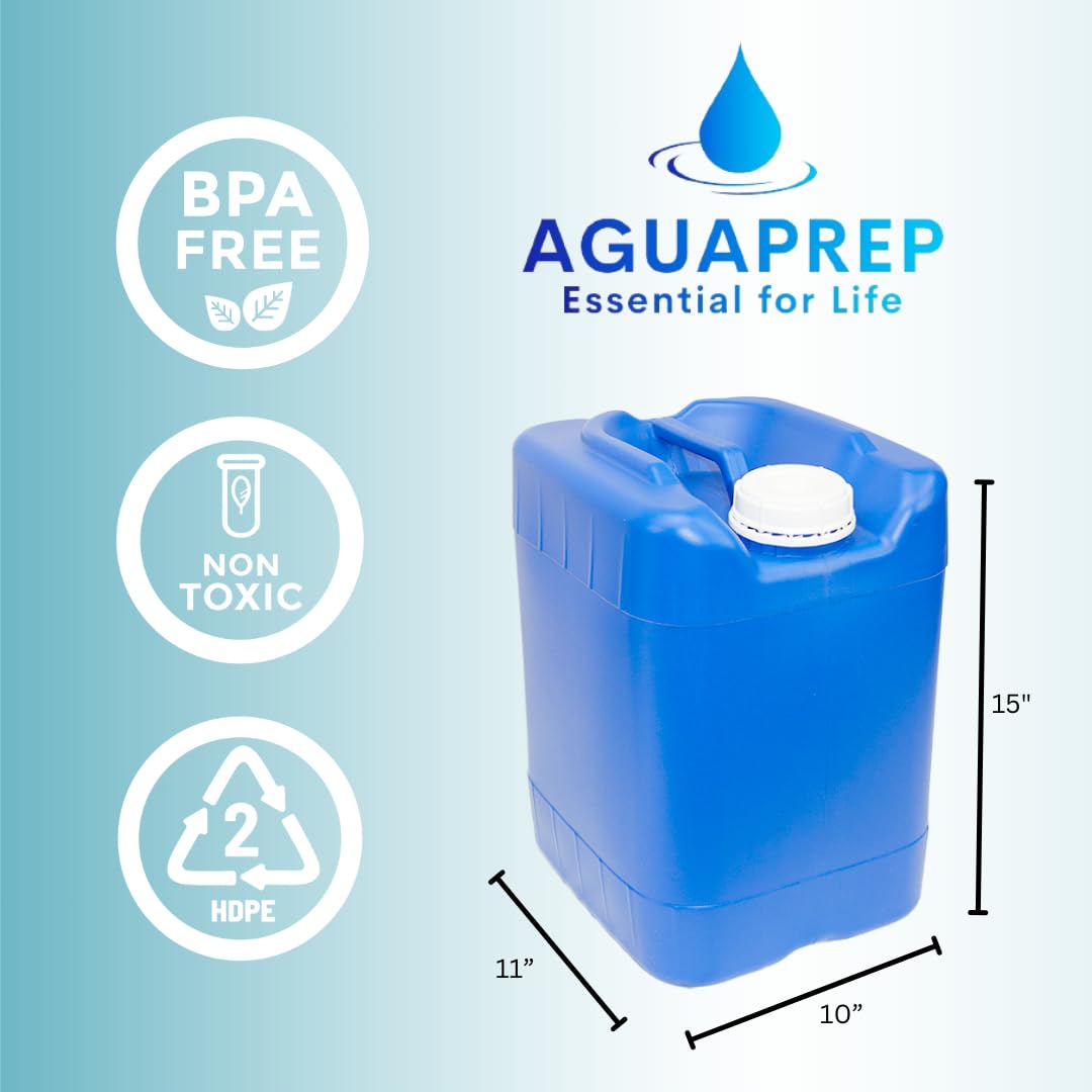 Aguaprep 5-Gallon Stackable Water Storage Containers, 5 Gallons Each w/Lids + Spigot, Easy Fill, Survial Supply Emergency Water Storage for Camping and Disaster Preparedness, RV, Camping, 10 Gallon
