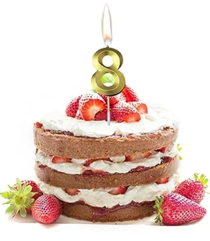 Image of Number Candles with Crown 3 inch for Birthday Parties, Wedding, Engagement, Valentines Day Celebration, Theme Party Cake Decoration Gold (Numerical No 8)