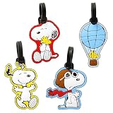 Peanuts Woodstock and Snoopy Luggage Tags 4 Pack Official License, PVC Bag Tags and Travel Tags for Luggage and Backpacks