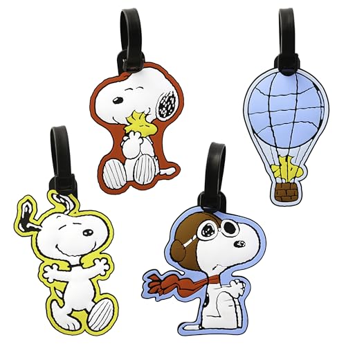 Peanuts Woodstock and Snoopy Luggage Tags 4 Pack Official License, PVC Bag Tags and Travel Tags for Luggage and Backpacks