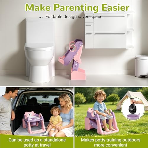COOSEYA 2-in-1 Potty Training Seat & Potty Chair, Toddler Toilet Seat with Step Stool Ladder, Height Adjustable Foldable Potty Training Toilet for Kids Boys Girls with Splash Guard & Anti-Slip Steps — 사진 6