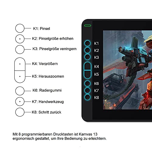 HUION Kamvas 13 Grafiktablett mit Display (ohne Ständer) Volllaminatbildschirm 8 programmierbare...