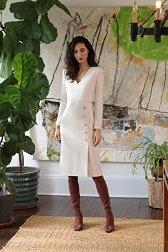 Image of Maggy London Women's Maggy London Women's Dresses V-Neck Midi with Side Skirt Buttons Detail