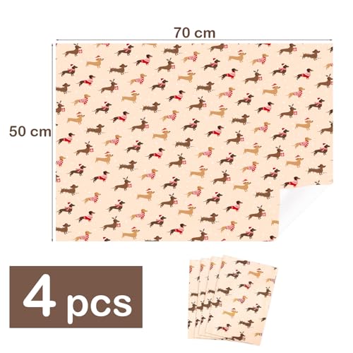 MEJOSER 4 Blatt 50x70cm Dackel Geschenkpapier Weihnachten Dackel Geschenke für Hundebesitzer Weihnachtsgeschenke Geschenkverpackung Kinder Hundeliebhaber Weihnachtsgeschenkpapier