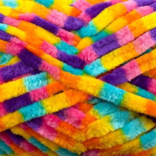 Image of Cuddly Velvet Chenille Yarn, Super Soft Fluffy Bulky for Knitting Crocheting Crafting Blanket Amigurumi, Durable for Shedding, 100 Gram (3.53 Ounces) 109 Yards (100 Meters) (Multi - Rainbow)