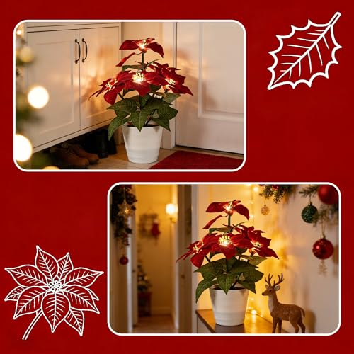 Image of Artificial Christmas Flower Lamp Night Light, Battery Powered for Christmas Bedroom Bar Coffee Shop Decor, Gifts for Women Mom Grandma Girlfriend Birthday Christmas Valentines Mothers Day