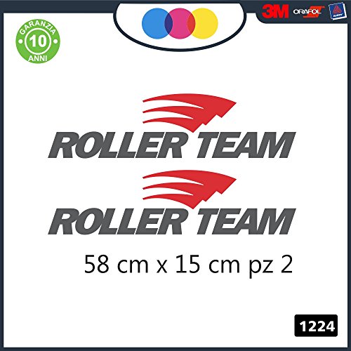  2- ADESIVI -ROSSO - NERO - LOGO - ROLLER TEAM- - PER CAMPER, FURGONI E VAN - - - Cod. 1224