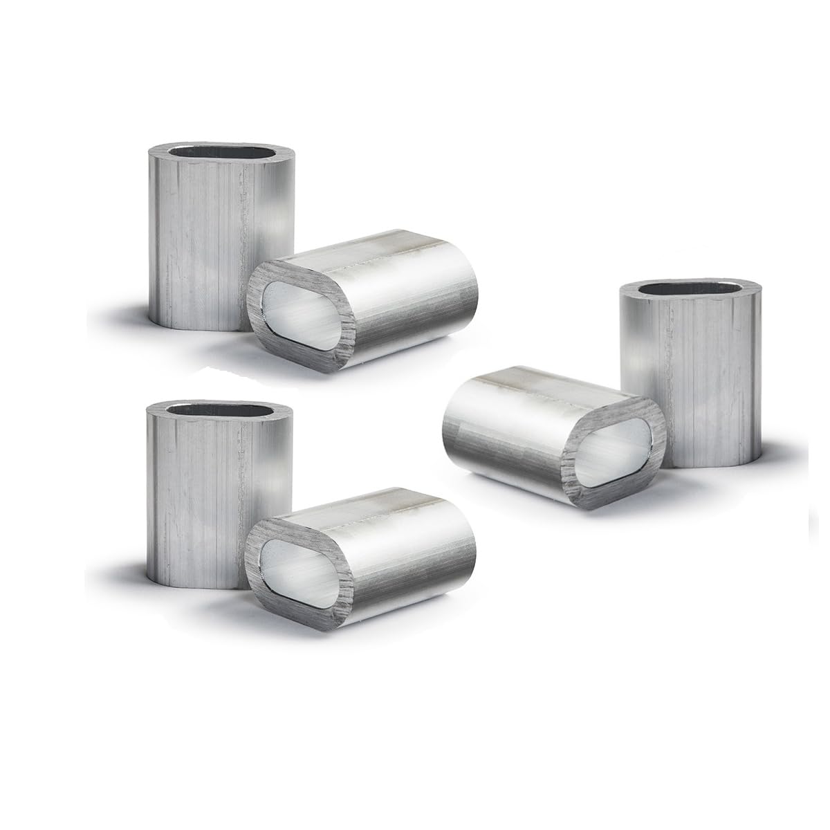 Biella™ M4 Aluminium Ferrules - Oval Aluminium Ferrule Conforming Pressing Sleeves, Ferrules for Ropes, Wire Rope ferrules, Aluminium Rope Sleeve, Press Clamp Pack of 6