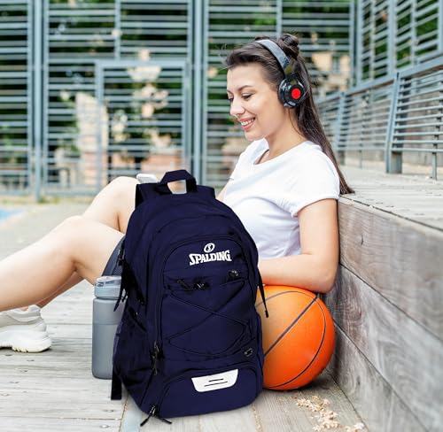 Image of Spalding Basketball Backpack Sports Bag | Large Black Backpack with Shoe and Ball Compartment | Gifts for Basketball Players