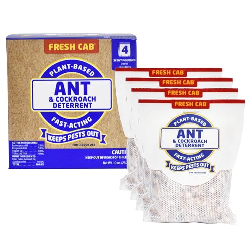 Fresh Cab Ants & Cockroaches Deterrent - Indoor Botanical Pest Control - Safe for Kids & Pets When Used as Directed - Made with Peppermint Essential Oil - 4-Pack