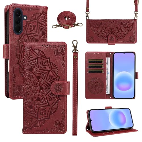 FERLAN Funda Cartera para Honor 200, Funda Libro de Cuero con Tarjetero, Cremallera, Correa Bandolera, Magnético, Soporte, Carcasa Antigolpes Elegante para Mujer,Rojo