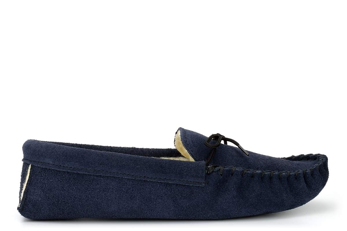 JAKE Mens Suede Moccasin Slippers Navy