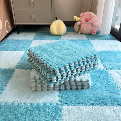 Tapete De Piso Entrelazado De Espuma De Felpa - Tapetes De Juego De Espuma De 20 Piezas Para Piso | Losetas De Alfombra Entrelazadas Cuadradas | Alfombra De Piso De Espuma De Rompecabezas De Felpa Cor