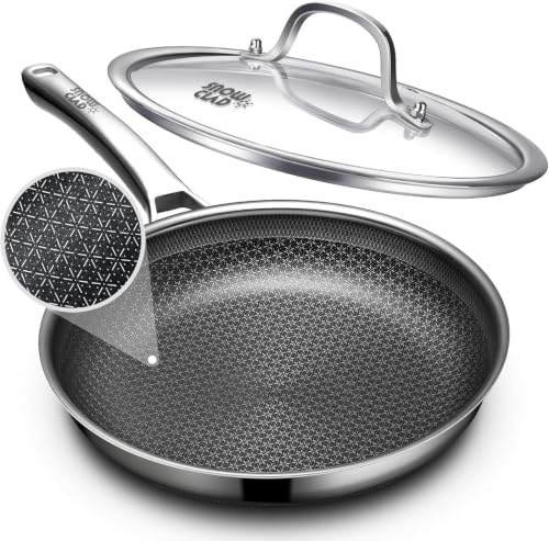 Image of OATOFP Non Stick Frying Pans 12 inch, Hybrid Improved Version Frying Pan Nonstick with Lid, Stainless Steel Skillet, Dishwasher and Oven-Safe Chef & Quiche Pans, PFOA Free Cookware