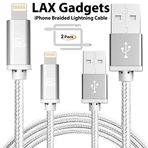 LAX iPhone Charger Lightning Cable - MFi Certified Durable Braided Apple Lightning USB Cord for iPhone 11/11 Pro Max/XS Max/X/iPad, iPod & More 2 Pack