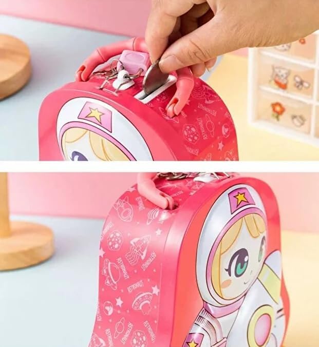 Image of Money Saving Bank with Coin Slot / /Creative Cartoon Design Money Bank / /Plastic Piggy Bank for Boys & Girls (Pack of 1) (Space - Pink)