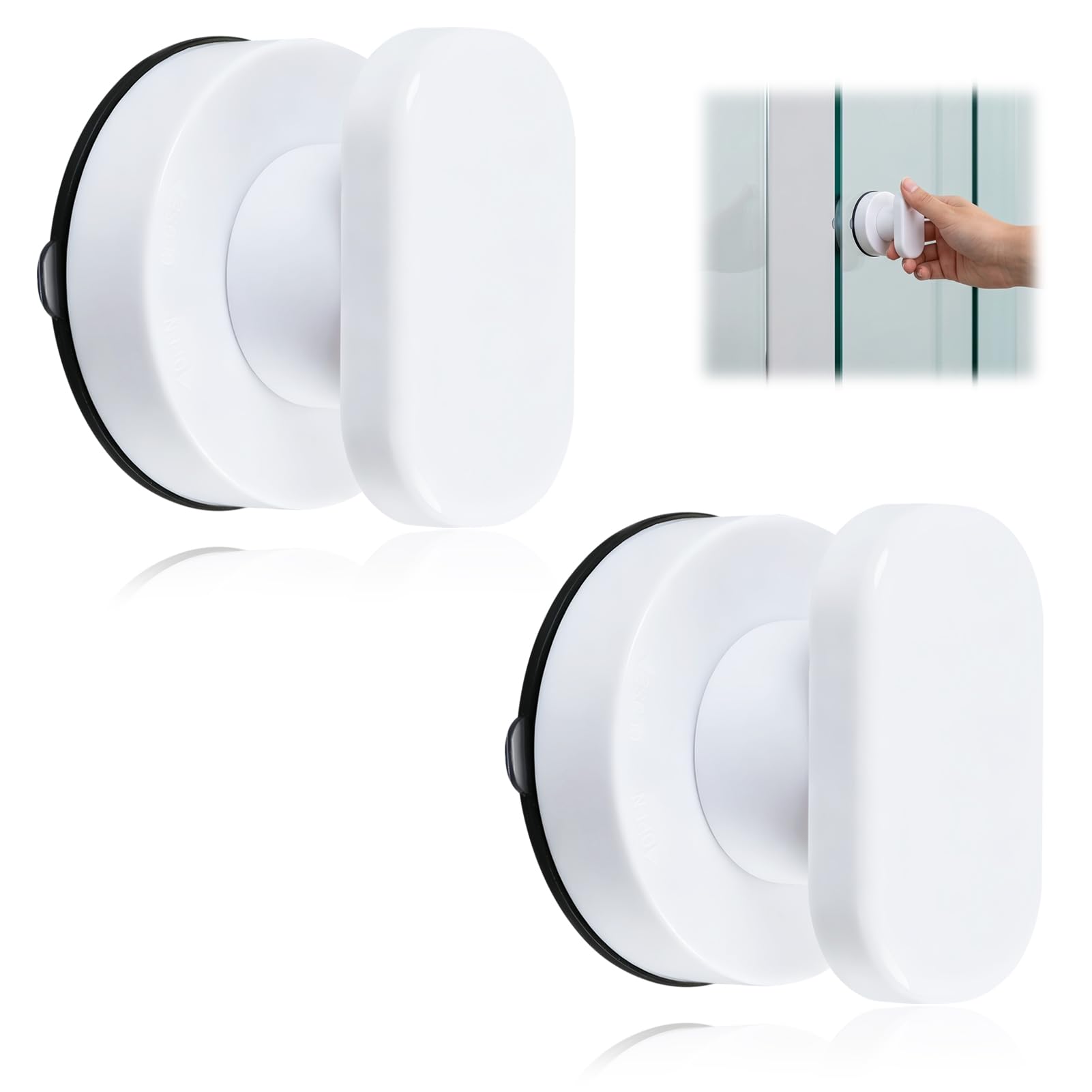 Tirador de Puerta con Ventosa Muy Resistente, Práctico Tirador para Cristal, Instalación Sencilla Sin Necesidad de Perforar, para Baños, Armarios y Superficies de Cristal (Blanco)