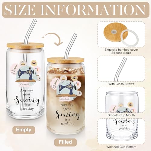 Kacctyen 6 Pcs Sewing Gifts for Quilters Sewing Enthusiast Notions Canvas Makeup Bag 16.9 oz Glass Tumbler 100 Sheets To Do List Notepad and 3 Ballpoints Pens Quilting Lover Gifts for Women3