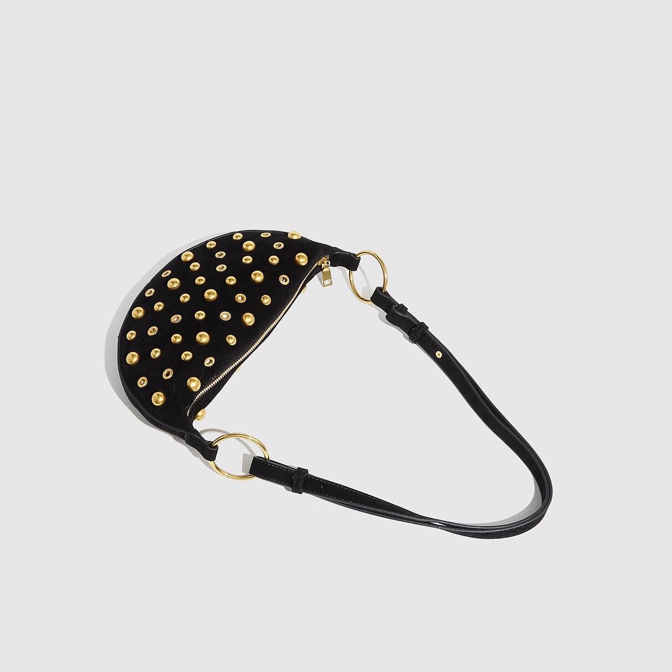 Studded Shoulder Purses for Women Gold Studs Punk Rock Y2k Suede Purse Handbags Trendy Purse 2025 (Black) - Image 4