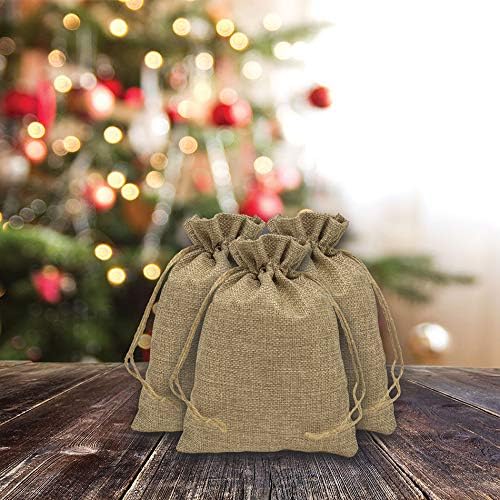 Miniatura 5 de Paquete de 12 bolsas de regalo de arpillera natural de 5.5 x 7.75 pulgadas con cordón (marrón natural, mediano) para recuerdos de fiesta, regalos o