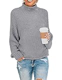 ZESICA Women's Turtleneck Batwing Sleeve Loose Oversized Chunky Knitted Pullover Sweater Jumper Tops,Grey2,Medium