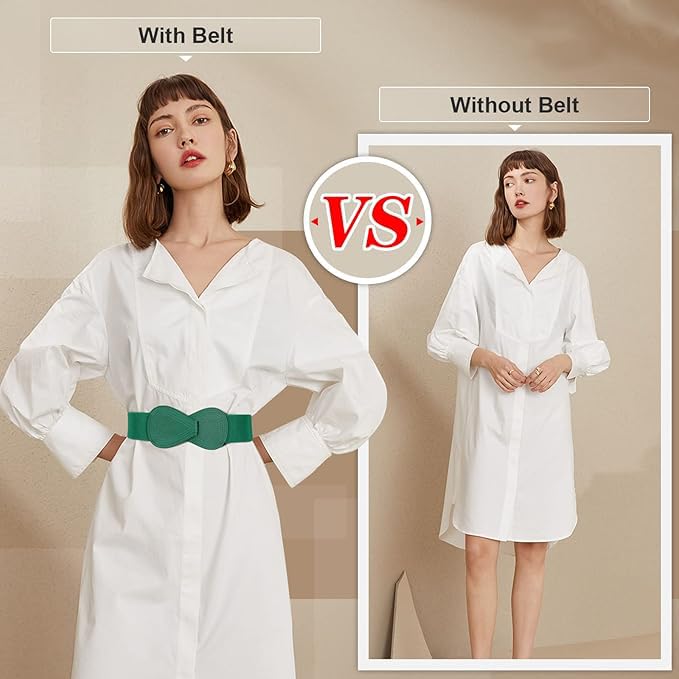 Women Stretchy Belts for Dress Vintage Wide Elastic Waist Belts Fashion Cinch Waistband with 8-Shaped Buckle for Ladies4