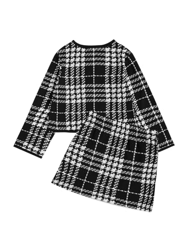 Image of WDIRARA Toddler Girl's 2 Piece Houndstooth Button Down Jacket Top and Mini Skirt Cute Set
