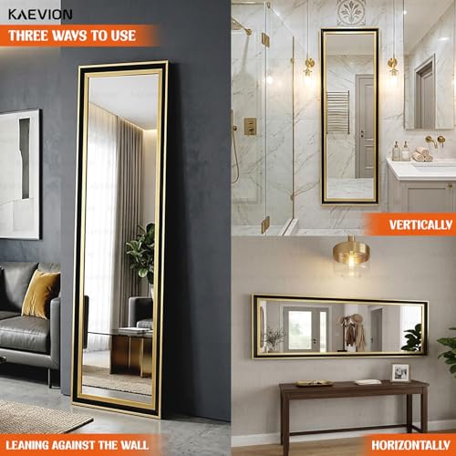 Image of 4x1 Ft Full Length Mirror Black Gold Frame, 5mm High-Definition Wall Mirror, Vertical or Horizontal Hanging Long Dressing Mirror for Entryway, Bedroom & Dressing Room