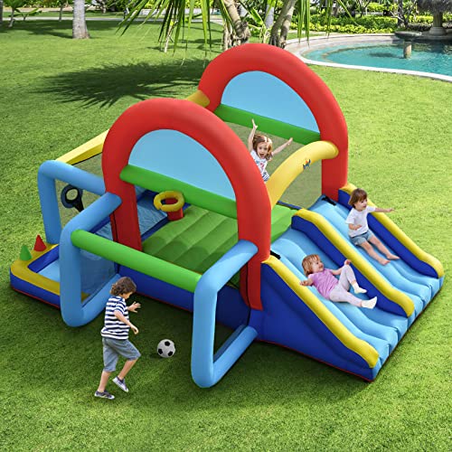 HONEY JOY Inflatable Bounce House, 8 in 1 Jump n’ Slide Bouncy House w/Jumping Area, Football Goal, Basketball Hoop, Target Game & Ring-toss, Indoor Outdoor Bouncy Castle for Kids(with 480w Blower) - Image 3
