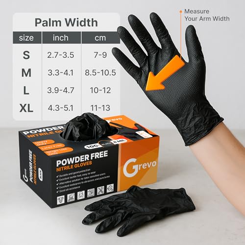 Image of Disposable 5 & 8 Mil Black Nitrile Gloves S-XL - Heavy Duty Latex & Powder-Free - Textured, Chemical-Resistant