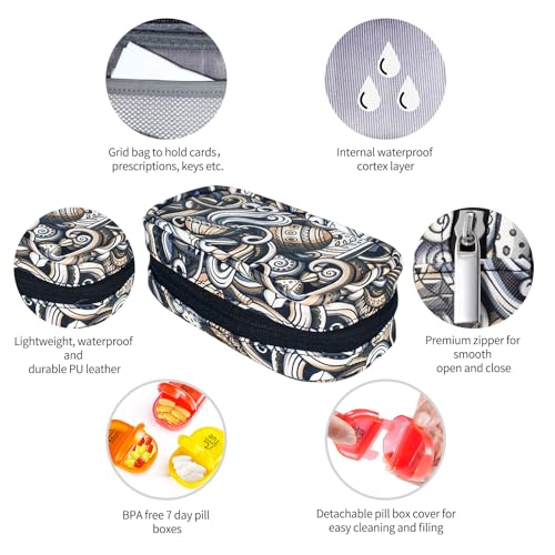 Image of Serfeymi Weekly Travel Pill Organizer 2 Times A Day AM PM Upgraded Rainbow Pill Box 7 Day with Portable Zipper PU Leather Pill Case, Medicine Organizer for Pills, Vitamins, Fish Oils - Brown 03