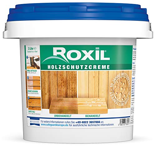 Preisvergleich Produktbild Roxil Holzschutzcreme - 10+ Jahre Witterungsschutz und Hydrophobierung für Weichholz - Einfacher Holzzaun Schutz (3 Liter)