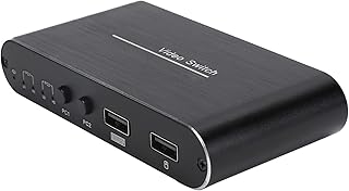 Bewinner KVM Switch 4K Video Converter, Plug and Play, USB Powered KVM Switcher Adapter, AM‑KVM201‑YT USB 2.0 KVM Switch Selector Share Monitors