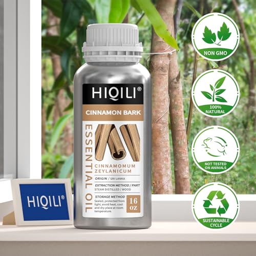 Image of HIQILI Cinnamon Essential Oil for Candle, Spary & Diffuser - 100% Pure Natural - Indoor and Outdoor