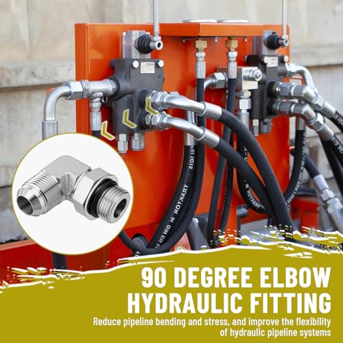 Image of 5 Pack 90 Degree Elbow Hydraulic Adapter Fittings: 3 /4 inch JIC 37 Male x #12 SAE /ORB Male, Hydraulic End Connectors with Protection Cover - 6801-12-12
