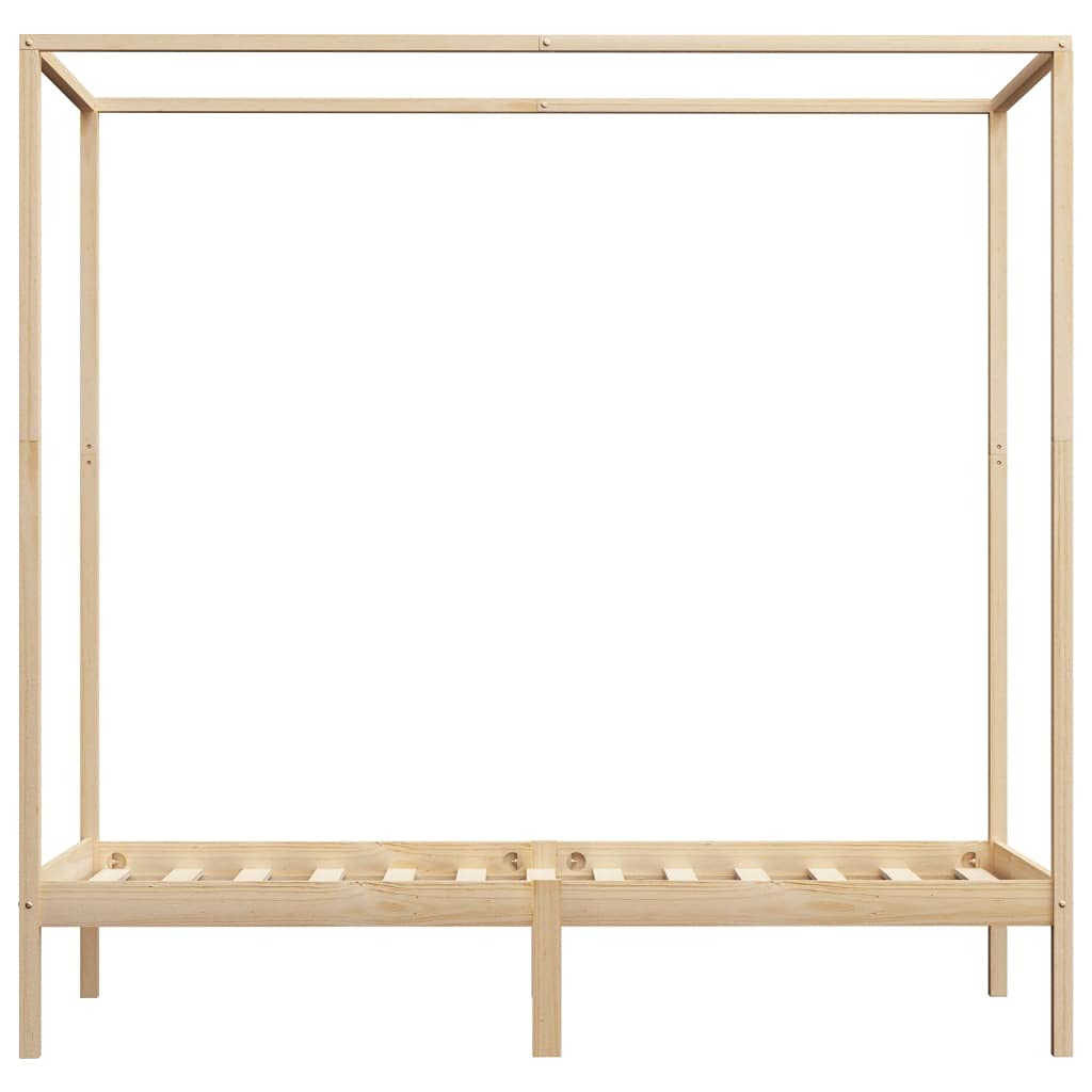 Cadre de lit à baldaquin en Bois Massif 100x200 cm avec sommier à Lattes Robuste pour Chambre Adulte, Structure Plateforme élégante, Design avec tête et Pied