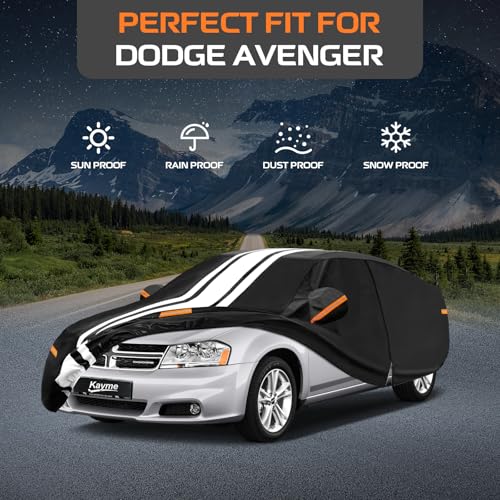 Image of Kayme Heavy Duty Car Cover for Dodge Avenger (1994-2015) Waterproof | Gift with Tape /Towel /Bag, Outdoor Full Exterior Cover Rain Snow Sun UV Protection, Soft Cotton Inner Protect Vehicle Paint