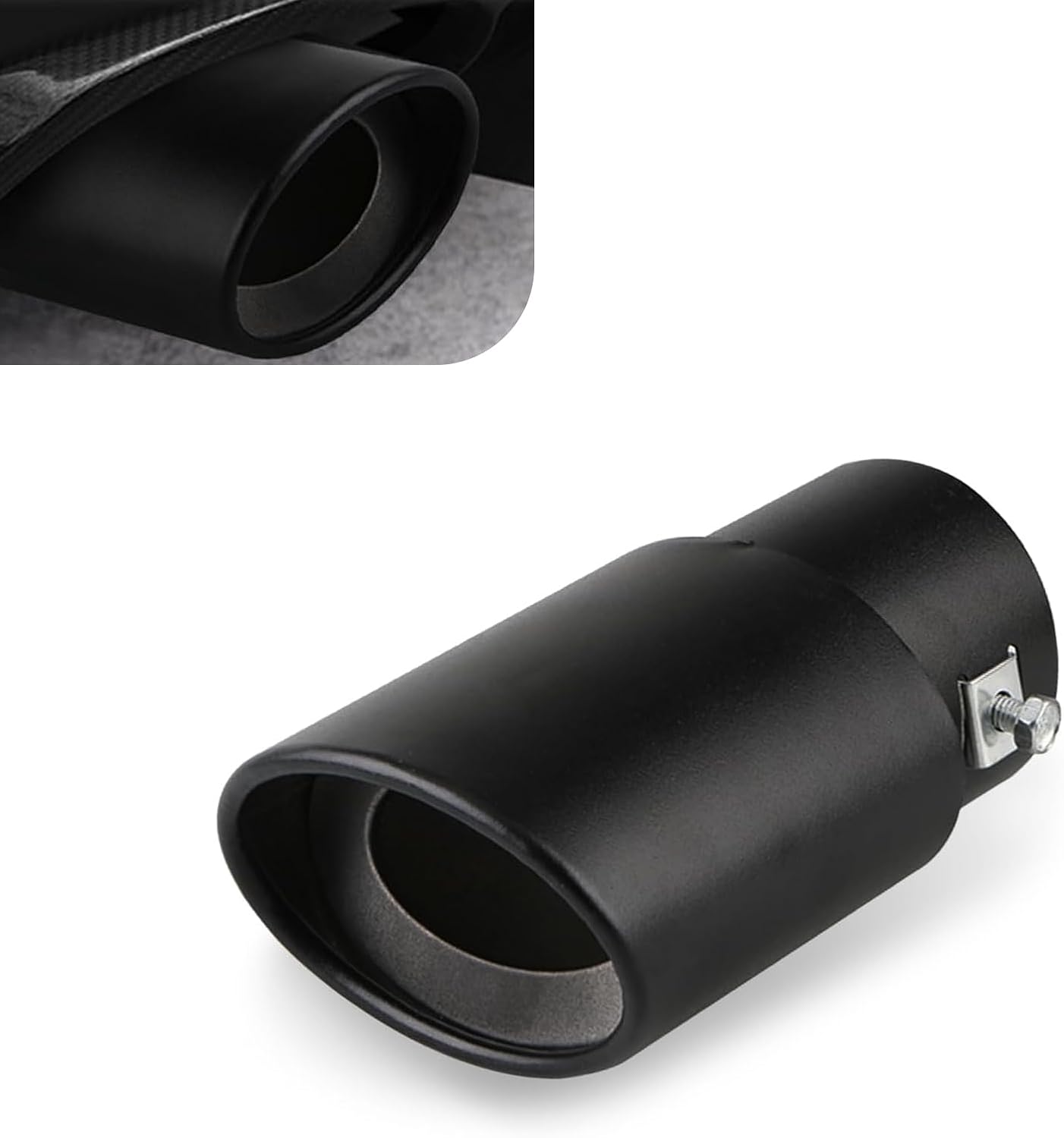 1 PC Car Exhaust Pipe Muffler, 5.51" Long 2.48"-3.35" Stainless Steel Polished Modified Exhaust Pipe, Noise Reduction External Rear Tailpipe, Universal for Most Cars (Black #Straight)