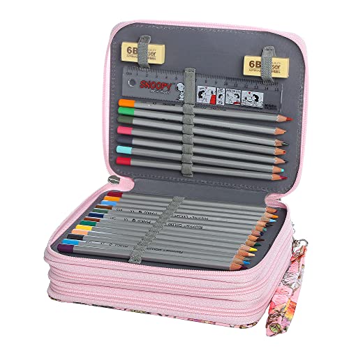 Image of 72 Slots Pencil Case Organizer w /Removal Handle Strap | 3-Layer Zipped Pencils Box Large for Colored Pencils Watercolor Pencils for Office and Travel for Artist