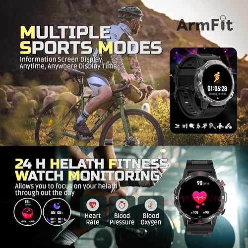 Image of Armfit HULK Smart watch with AMOLED Always On Display Smartwatches for men, BT Calling Waterproof Fitness Watch with Heart Sleep Monitor for Android iOS (Black)